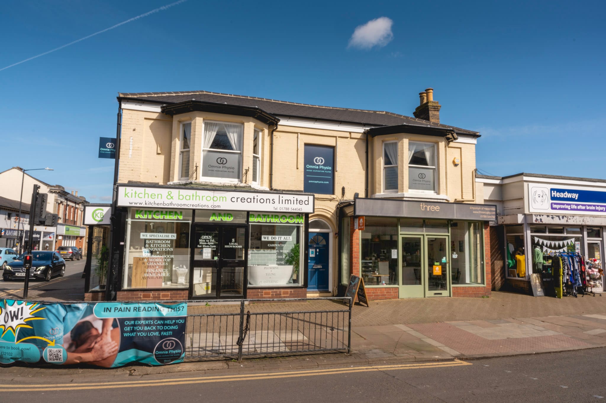 High street shops including kitchen showroom and physio clinic